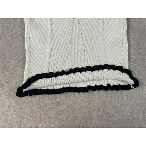 Zara Cream Sleeveless Crochet Knit Bottom Ruffle Crop Sweater Tank Top V Neck SM - Picture 3 of 9